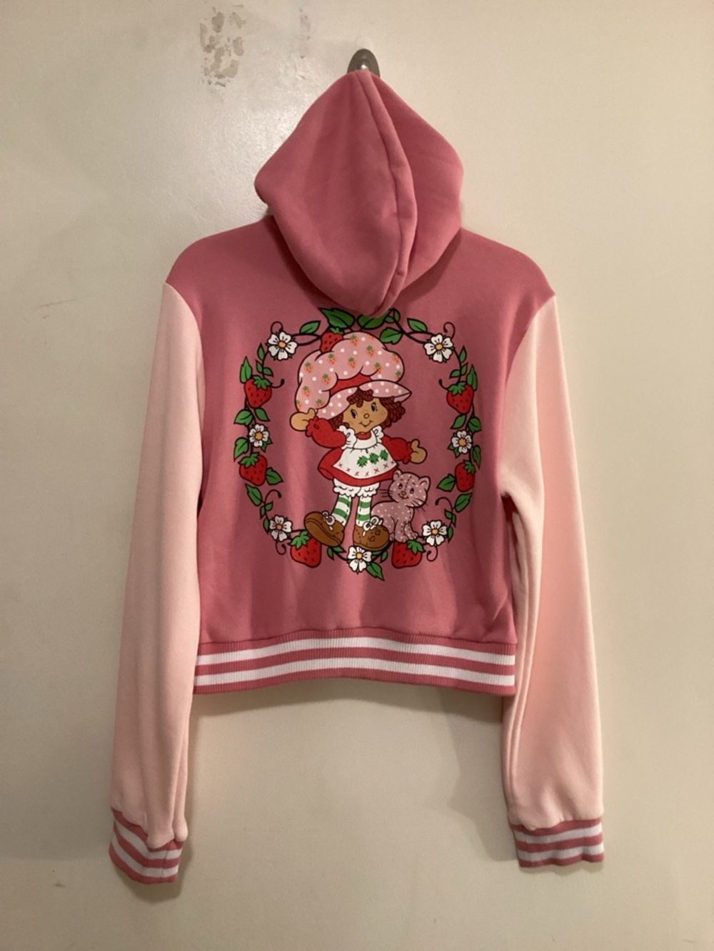 Strawberry Shortcake Pink Hooded Girls' Varsity Jacket - Picture 5 of 14